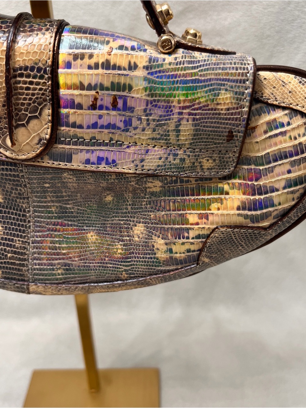 Fendi Iridescent Snake-Embossed Shoulder Bag in Gold, Brown, Cream, Black - Picture 5 of 9